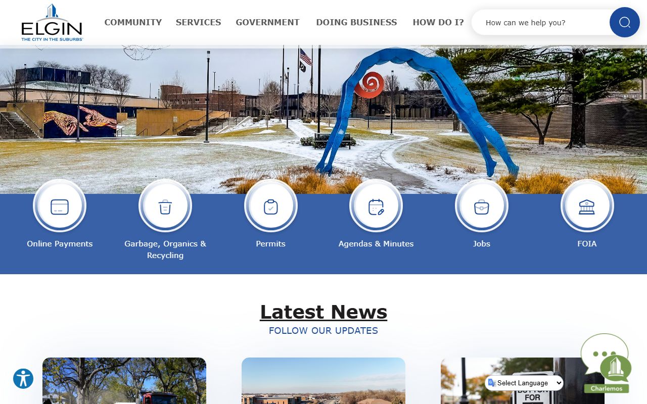 City of Elgin website for marriage records and local services