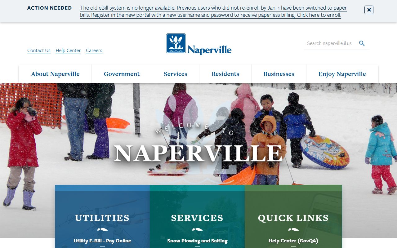 Naperville city website showing city services and marriage records information