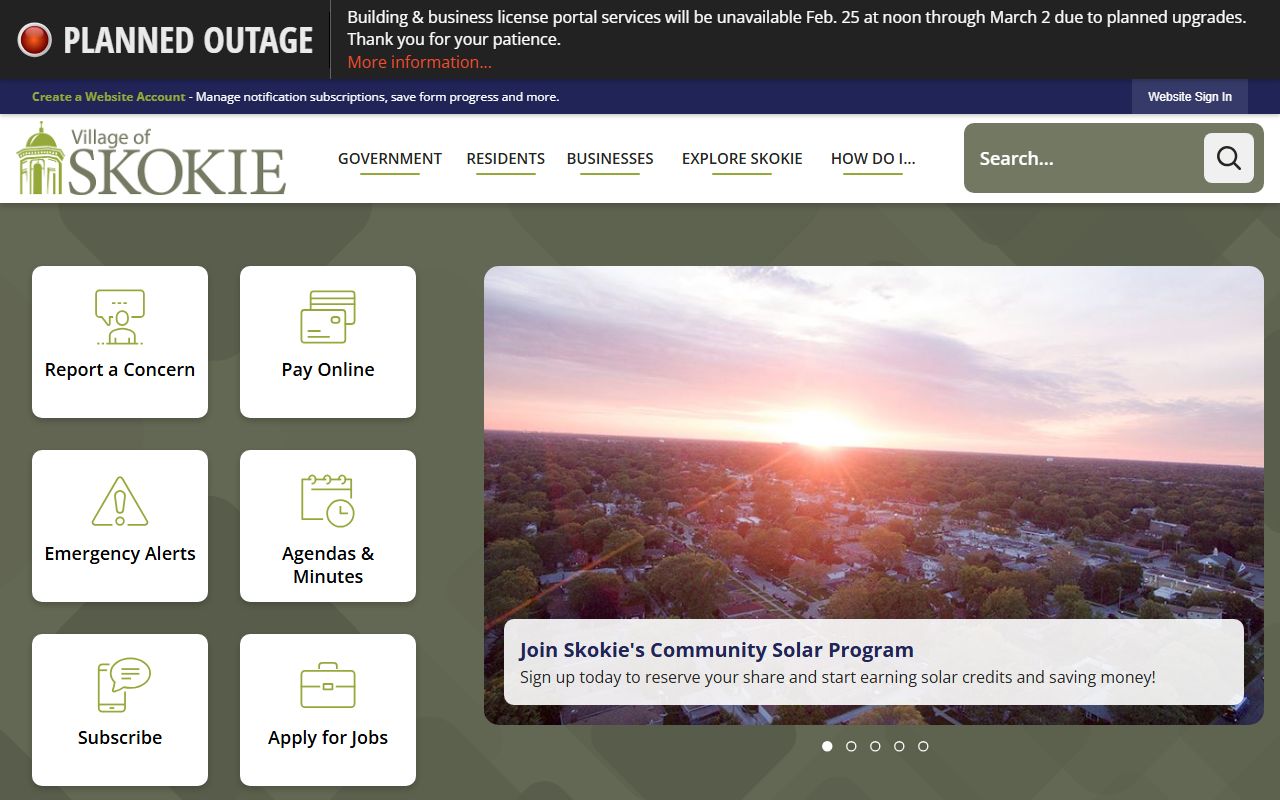 Skokie village website for marriage records information