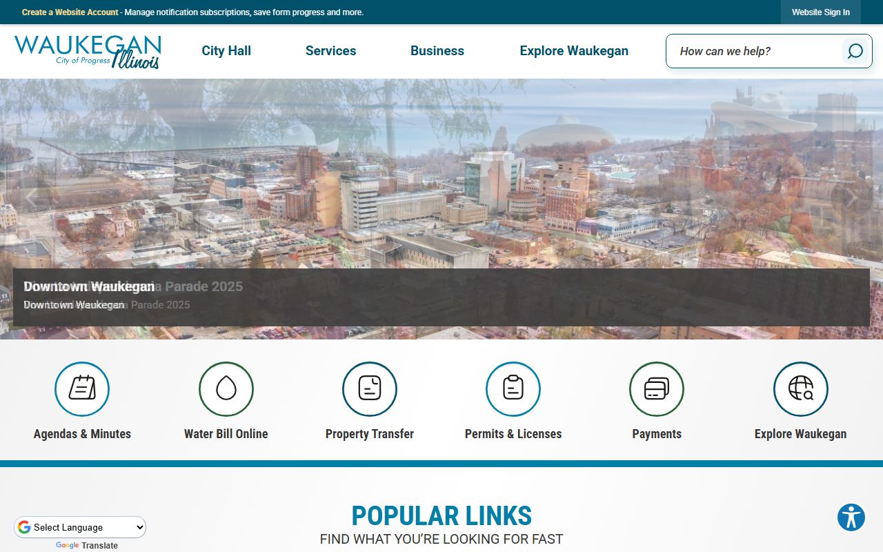 Waukegan city website for Waukegan marriage records information