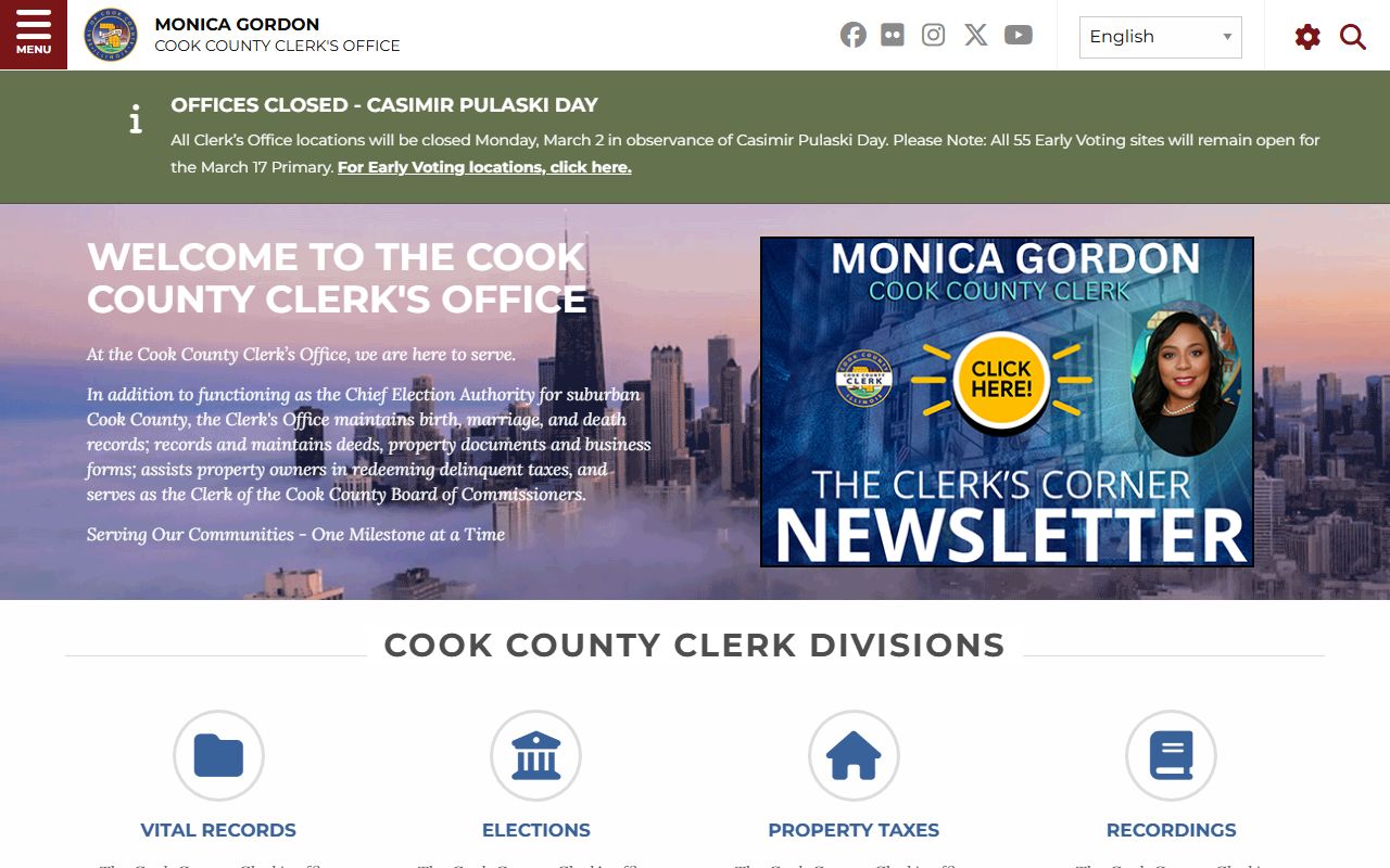 Cook County Clerk main page for marriage records