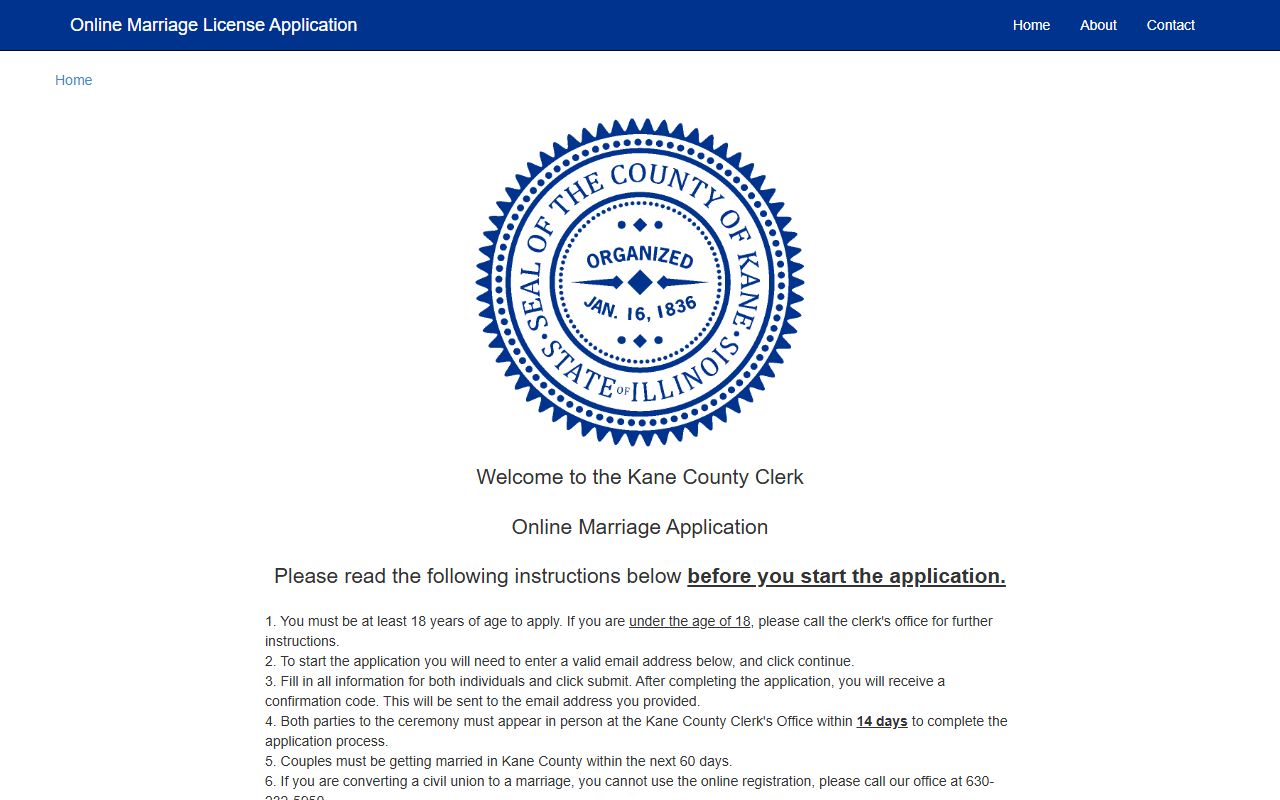 Kane County online marriage license pre-registration application
