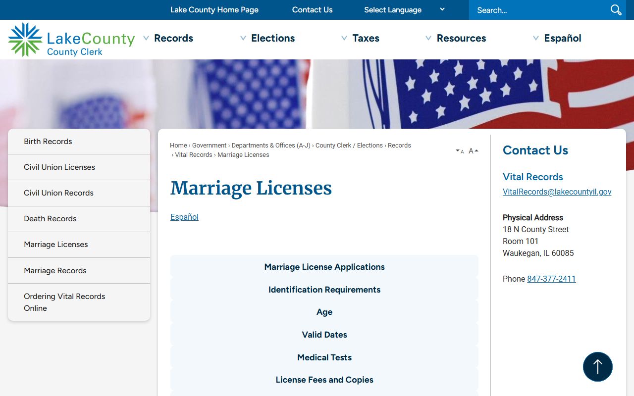 Lake County marriage license information page