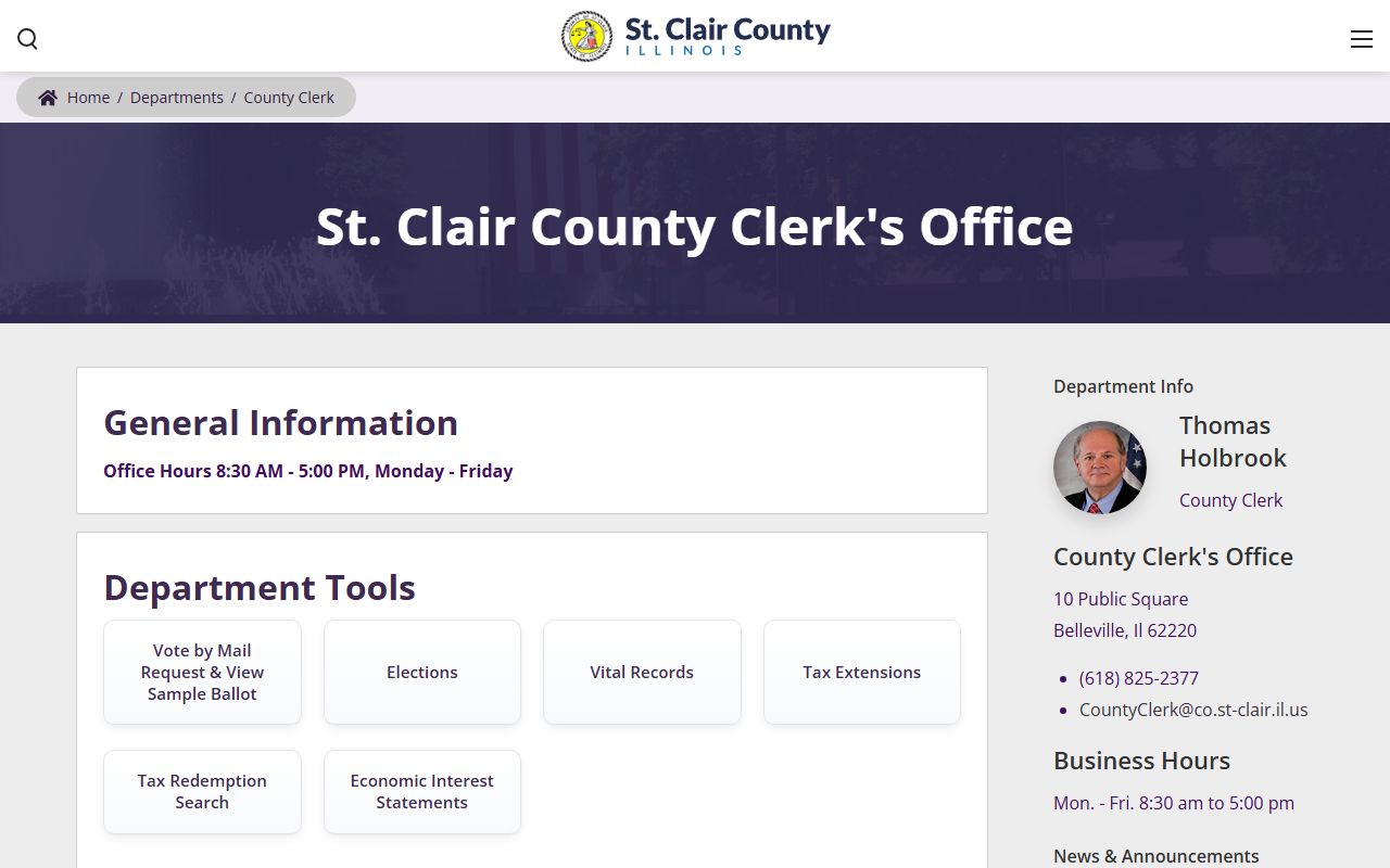 St. Clair County Clerk website for marriage records